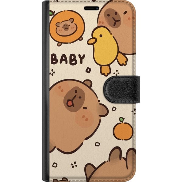 Kompatibelt Plånboksfodral till Samsung Galaxy A20e Kawaii Capybara illustration – Söt tecknad design med ankor och apelsiner