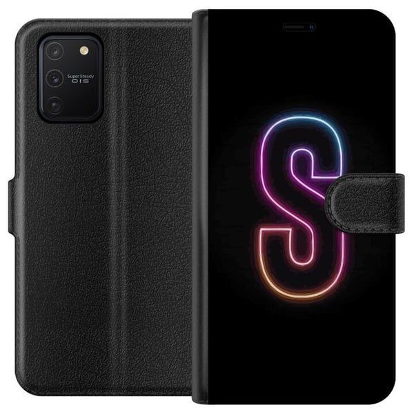 Kompatibelt Lommeboketui til Samsung Galaxy S10 Lite Neonbokstaven S i rosa og blå toner mot mørk bakgrunn i retrofuturistisk design Kompatibelt Lommeboketui til Samsung Galaxy S10 Lite Neonbokstaven S i rosa og blå toner mot mørk bakgrunn i retrofuturistisk design