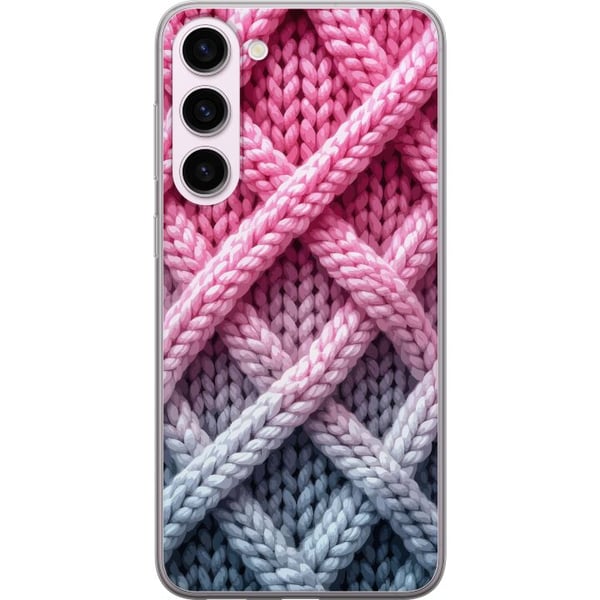 Kompatibel Mobilcover til Samsung Galaxy S23+ Tæt nærbillede af flettet tekstil i pink, grå og hvid med tydelig taktil struktur Kompatibel Mobilcover til Samsung Galaxy S23+ Tæt nærbillede af flettet tekstil i pink, grå og hvid med tydelig taktil struktur