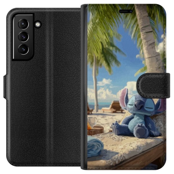 Kompatibelt Lommeboketui til Samsung Galaxy S21+ 5G Stitch Disney-figur med tropisk strandmotiv Kompatibelt Lommeboketui til Samsung Galaxy S21+ 5G Stitch Disney-figur med tropisk strandmotiv