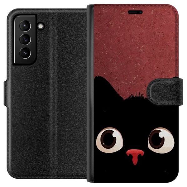 Kompatibelt Lommeboketui til Samsung Galaxy S21+ 5G Minimalistisk svart katt med store øyne – sjarmerende dyremotiv i moderne grafisk stil Kompatibelt Lommeboketui til Samsung Galaxy S21+ 5G Minimalistisk svart katt med store øyne – sjarmerende dyremotiv i moderne grafisk stil