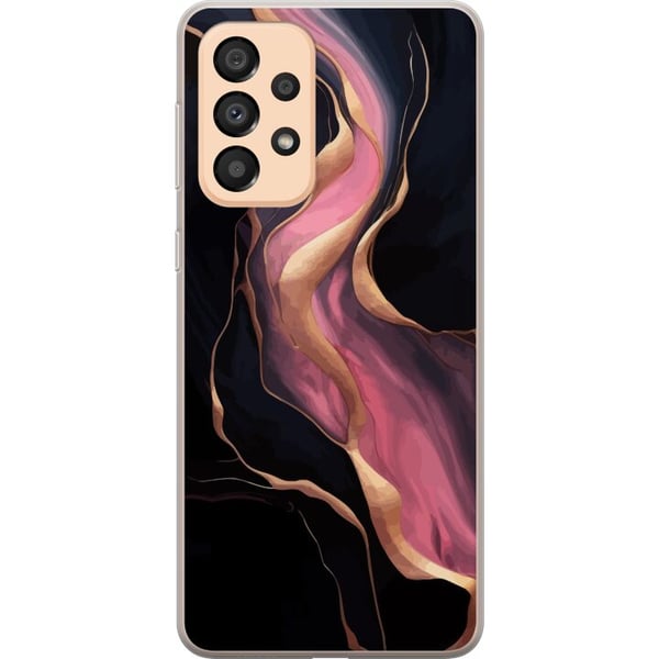 Yhteensopiva Puhelinkuori Samsung Galaxy A33 5G Abstrakteja mustia aaltoja, joissa on vaaleanpunaisia juovia ja kullanväriset reunat, kuin valuvaa ma