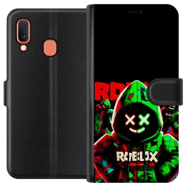 Kompatibelt Lommeboketui til Samsung Galaxy A20e Roblox Shadow Squad-design i en mørk, neoninspirert stil med grønne og røde kontraster for en kul, i Kompatibelt Lommeboketui til Samsung Galaxy A20e Roblox Shadow Squad-design i en mørk, neoninspirert stil med grønne og røde kontraster for en kul, i