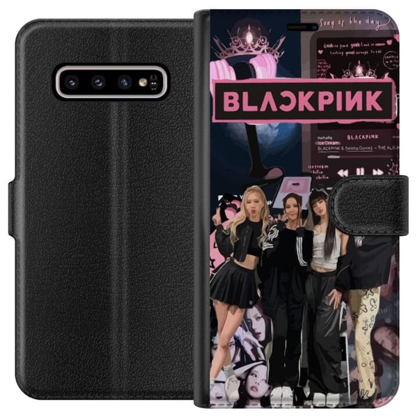 Kompatibel Tegnebogsetui til Samsung Galaxy S10+ BLACKPINK-collage med musikafspiller modeæstetik rosa sort K-pop-design