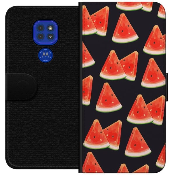 Kompatibel Tegnebogsetui til Motorola Moto G9 Play Vandmelon-sommermønster – frisk vandmelondesign med røde frugtskiver på mørk baggrund