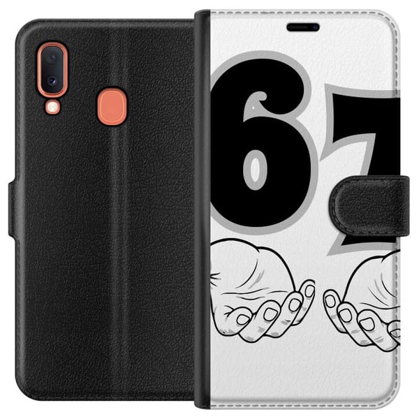 Kompatibelt Plånboksfodral till Samsung Galaxy A20e 67 meme hands illustration svartvit – stilren 6-7 grafik med händer och tydlig minimalistisk desi