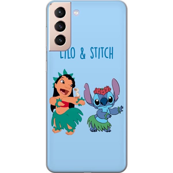 Kompatibelt Mobildeksel til Samsung Galaxy S21 Lilo og Stitch som danser hula i en fargerik tropisk illustrasjon Kompatibelt Mobildeksel til Samsung Galaxy S21 Lilo og Stitch som danser hula i en fargerik tropisk illustrasjon