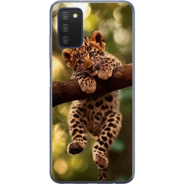 Kompatibelt Mobildeksel til Samsung Galaxy A03s Leopardunge på gren med store øyne naturinspirert jungelmotiv detaljrikt og sjarmerende i varm myk to