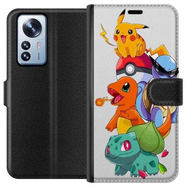 Kompatibel Tegnebogsetui til Xiaomi 12 Pro Pokémon Pikachu Charmander Squirtle Bulbasaur – farverig Pokémon-stakillustration med fire populære figure