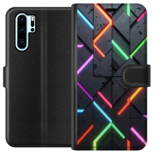 Yhteensopiva Lompakkokotelo Huawei P30 Pro Moderni neonkuvio terävillä valoviivoilla