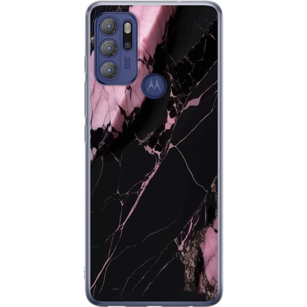 Kompatibel Mobilcover til Motorola Moto G60S Sort og lyserødt marmormønster med kraftige kontraster, skarpe revnelinjer og poleret stenæstetik