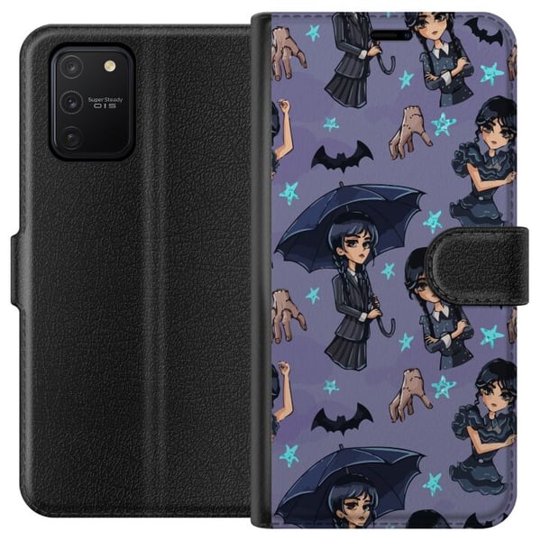 Kompatibelt Lommeboketui til Samsung Galaxy S10 Lite Wednesday Addams tegneserieplakat gotisk Netflix-serie flaggermus hånd Thing lilla bakgrunn søt Kompatibelt Lommeboketui til Samsung Galaxy S10 Lite Wednesday Addams tegneserieplakat gotisk Netflix-serie flaggermus hånd Thing lilla bakgrunn søt