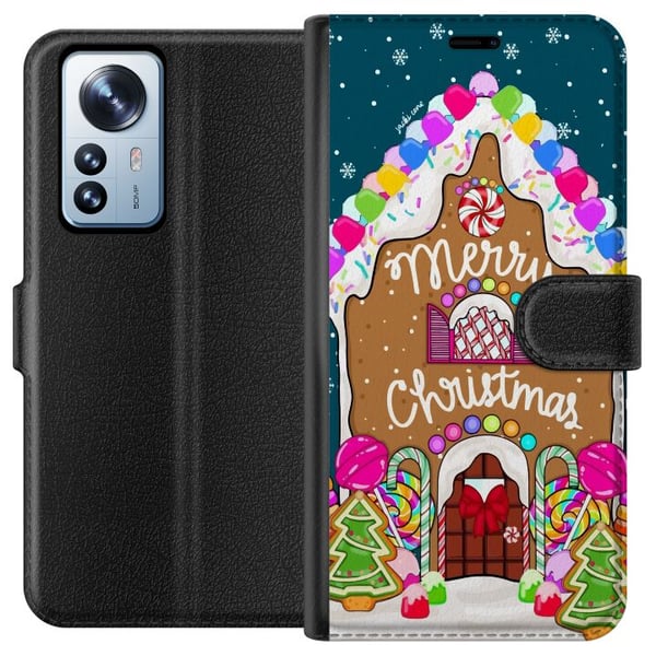 Yhteensopiva Lompakkokotelo Xiaomi 12 Pro Viehättävä piparkakkutalo värikkäine makeisineen, lumiyksityiskohtineen ja Merry Christmas -tekstillä – kod