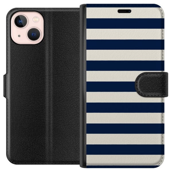 Kompatibelt Plånboksfodral till Apple iPhone 13 mini Randigt navy stripes marinblå vit nautical pattern marint mode inspiration tidlöst klassiskt mön