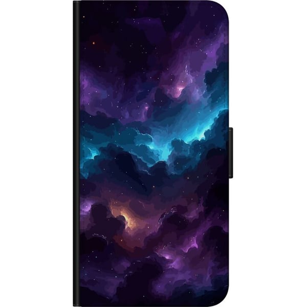 Kompatibelt Plånboksfodral till Samsung Galaxy A20s Kosmisk nebulosa med djupa lila och blå moln, glödande ljusöppningar, stjärnprickar och rymdkänsl