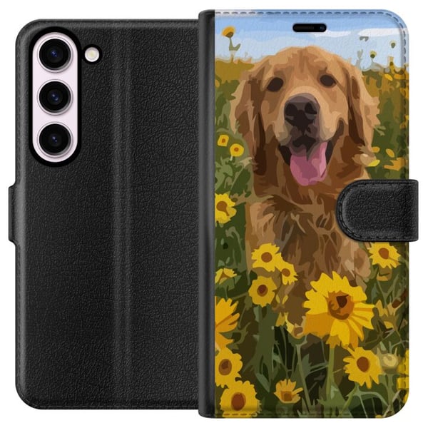 Kompatibel Tegnebogsetui til Samsung Galaxy S23 Golden Retriever Solrosfält Hundmotiv Natur Sommar Design Kompatibel Tegnebogsetui til Samsung Galaxy S23 Golden Retriever Solrosfält Hundmotiv Natur Sommar Design