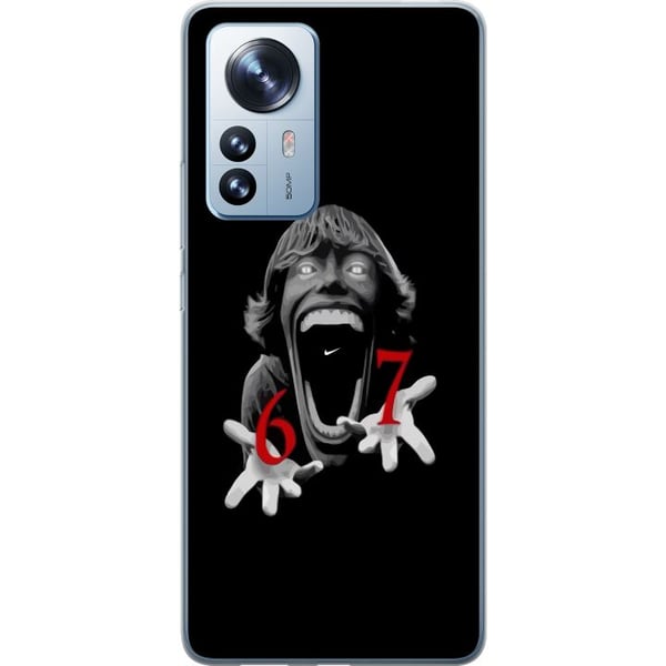Kompatibelt Mobilskal till Xiaomi 12 Pro 67 meme horror face black red – skräckinspirerad viral 6-7 design med stark kontrast och ikoniskt uttryck