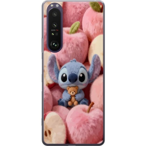 Kompatibel Mobilcover til Sony Xperia 1 III Stitch i fluffy lyserøde æbler med en lille bamse i charmerende kawaii-æstetik