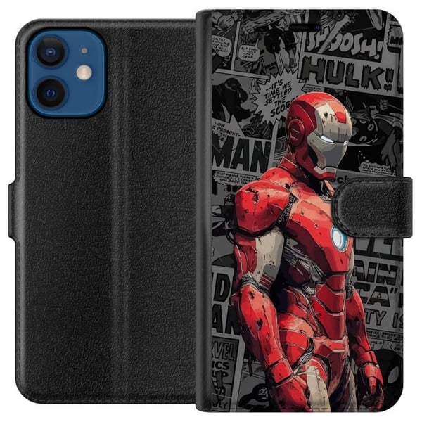 Yhteensopiva Lompakkokotelo Apple iPhone 12 mini Iron Man -kuvitus punaisessa haarniskassa sarjakuvataustalla, vaikuttava aihe elokuvafaneille