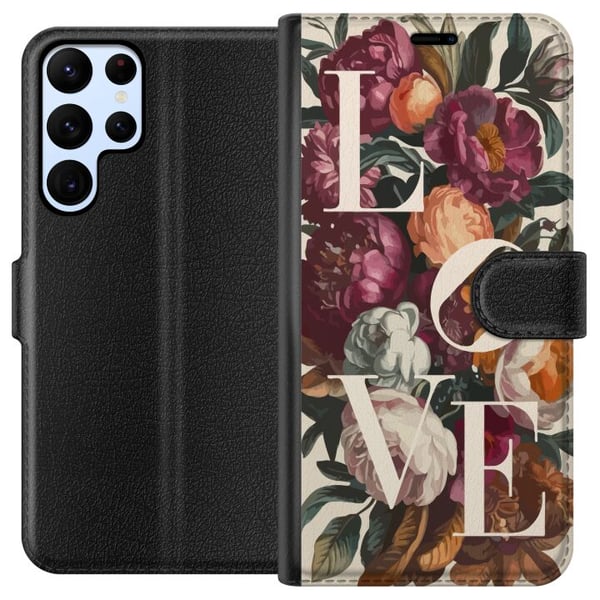 Yhteensopiva Lompakkokotelo Samsung Galaxy S22 Ultra 5G Love-kukkakuvio pioneilla vintage-tyyliin, romanttinen ja lämmin design sinulle, joka rakasta