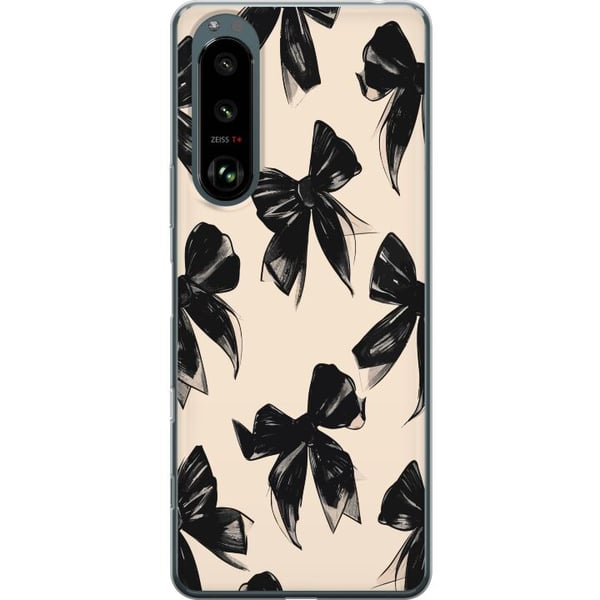 Kompatibelt Mobilskal till Sony Xperia 5 III Svarta rosetter på beige bakgrund elegant tidlös design med mjuka kontraster och lyxig känsla