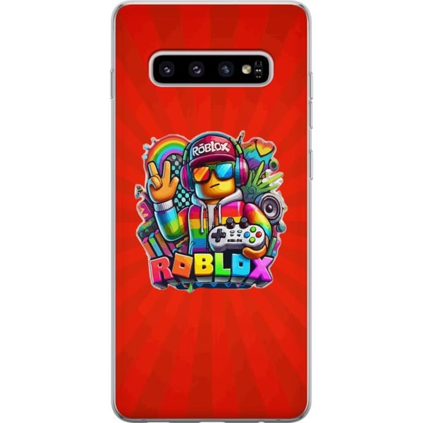 Kompatibel Mobilcover til Samsung Galaxy S10+ Roblox-figur med spilcontroller og regnbuefarver, livligt gamingdesign til spilentusiaster