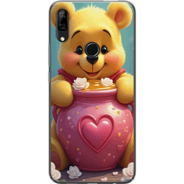 Kompatibel Mobilcover til Huawei P Smart Z Sød gul bjørn inspireret af Peter Plys med hjerteformet lyserødt glas og honning, et varmt og charmerende