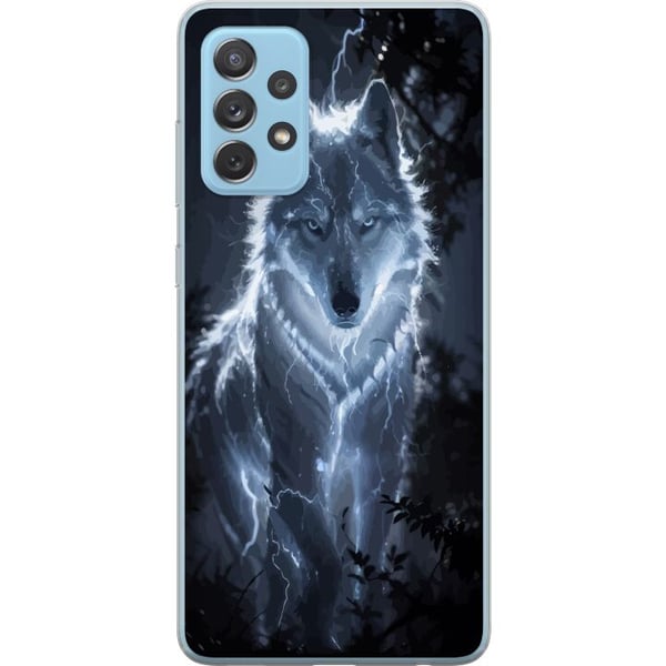 Kompatibelt Mobildeksel til Samsung Galaxy A52 5G Hvit ulv omgitt av lyn i mørk skog med dramatisk nattestemning Kompatibelt Mobildeksel til Samsung Galaxy A52 5G Hvit ulv omgitt av lyn i mørk skog med dramatisk nattestemning