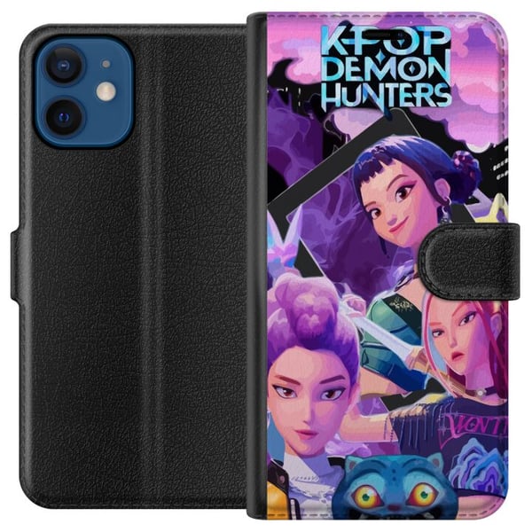 Yhteensopiva Lompakkokotelo Apple iPhone 12 mini K-Pop Demon Hunters -animevaikutteinen futuristinen kaupunki, jossa on kolme sankaritarta ja purppur