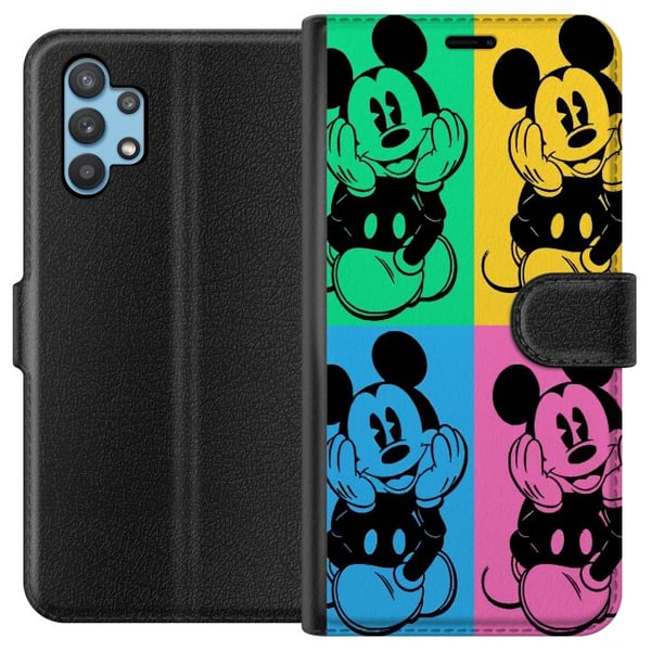 Kompatibelt Plånboksfodral till Samsung Galaxy A32 5G Disney Mickey Mouse poster pop art färgglad cartoon retro series Andy Warhol style classic figu