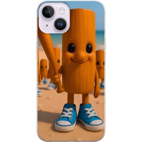 Kompatibelt Mobilskal till Apple iPhone 14 Plus Italian Brainrot strandmotiv – Träfigur med blå skor och basebollträ poster
