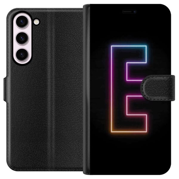 Kompatibelt Lommeboketui til Samsung Galaxy S23+ Minimalistisk neonbokstav E i lysende farger mot mørk bakgrunn