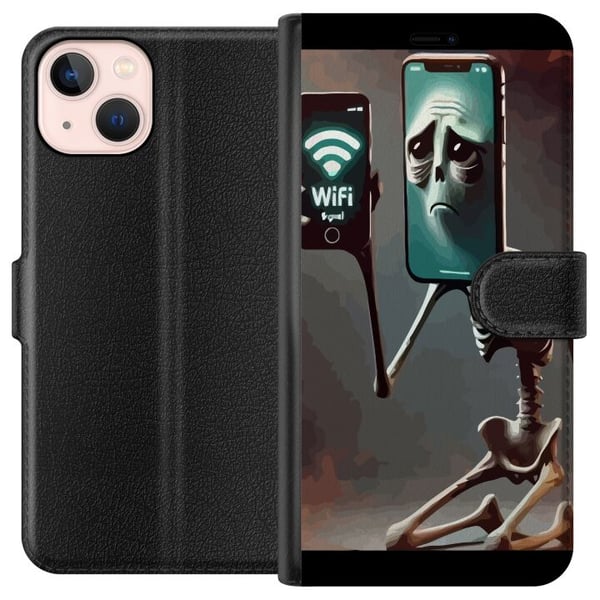 Kompatibelt Lommeboketui til Apple iPhone 13 mini Italiensk Brainrot-motiv – Skjelett med mobil og svakt WiFi i unik design Kompatibelt Lommeboketui til Apple iPhone 13 mini Italiensk Brainrot-motiv – Skjelett med mobil og svakt WiFi i unik design