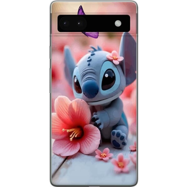 Yhteensopiva Puhelinkuori Google Pixel 6a Suloinen sininen fantasiolento, jolla on vaaleanpunainen kukka ja perhonen, romanttinen kevätaihe