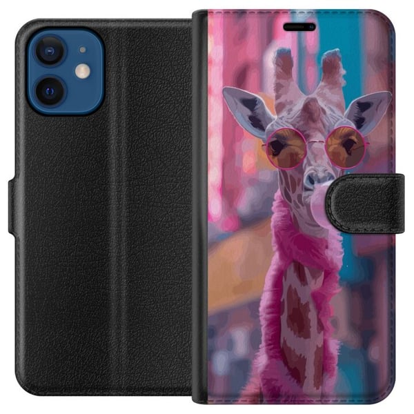 Kompatibelt Lommeboketui til Apple iPhone 12 Sjiraff med tyggegummi, morsomt fargerikt design i urbant miljø i popkunststil med leken energi, humor o