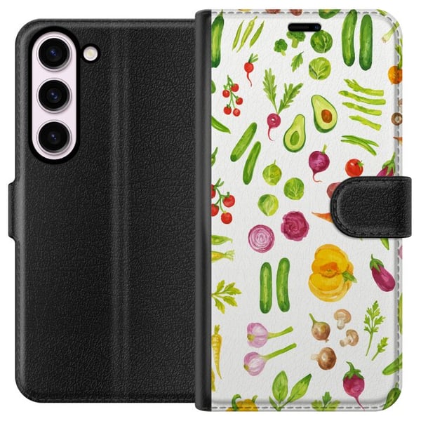 Kompatibel Tegnebogsetui til Samsung Galaxy S23 grøntsager mønster grøntsager avocado tomat agurk broccoli sund mad plakat køkken design retro