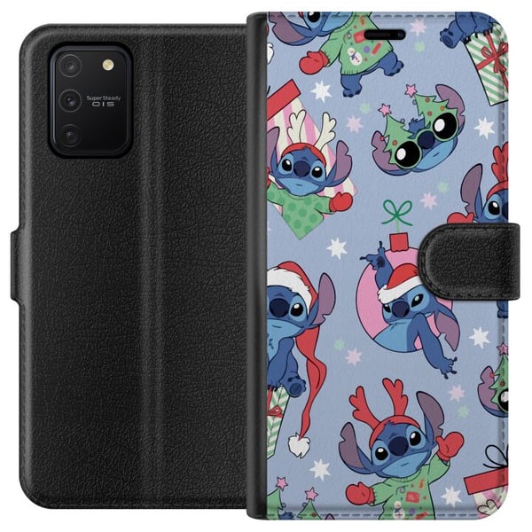 Kompatibelt Lommeboketui til Samsung Galaxy S10 Lite Disney Stitch-julemønster – søt Stitch-juldesign med nisseluer, reinsdyrhorn og blå bakgrunn Kompatibelt Lommeboketui til Samsung Galaxy S10 Lite Disney Stitch-julemønster – søt Stitch-juldesign med nisseluer, reinsdyrhorn og blå bakgrunn