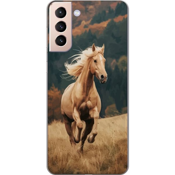 Kompatibel Mobilcover til Samsung Galaxy S21 Elegant hest, der løber over efterårsmarker med smukke farver og en følelse af natur, kraftfuld og detal