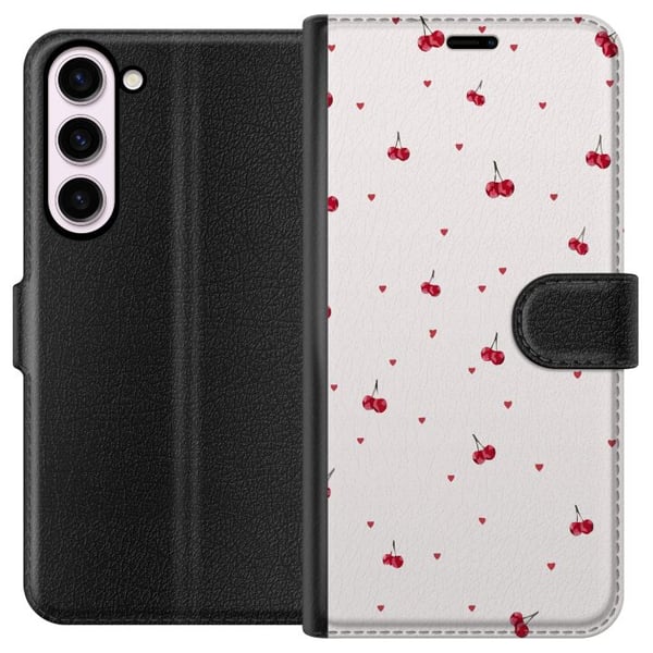 Kompatibelt Lommeboketui til Samsung Galaxy S23+ Kirsebær og hjerter på hvit bakgrunn søt romantisk design med minimalistisk følelse og myke toner