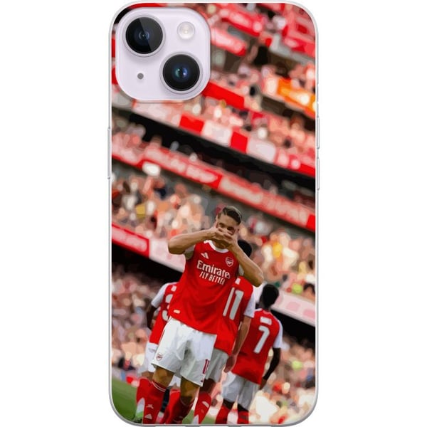 Kompatibelt Mobildeksel til Apple iPhone 14 Arsenal-illustrasjon – Martin Ødegaard i fotballdrakt, målgestdesign
