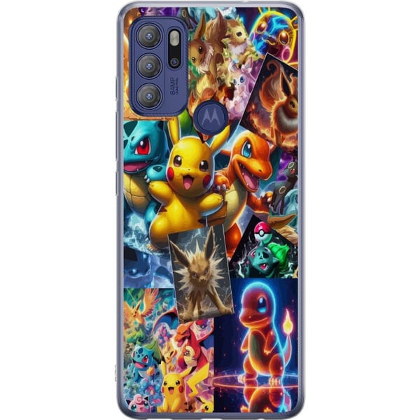 Kompatibel Mobilcover til Motorola Moto G60S Pokémon-illustration – Pikachu, Eevee og Charmander i farverigt design