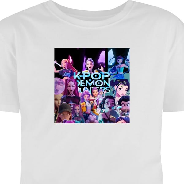 Barn T-skjorte KPop Demon Hunters anime stil mörk design Hvit 9-11 År