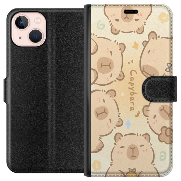 Kompatibelt Plånboksfodral till Apple iPhone 13 mini Capybara Cuties Pastell Design gulliga flodsvin i mjuka färger söt varm stil med charm och lekfu