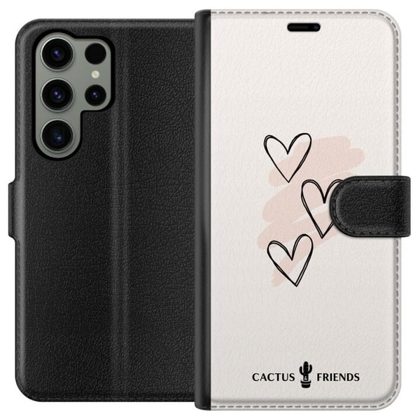 Kompatibel Tegnebogsetui til Samsung Galaxy S23 Ultra Kaktus og venner - Blød romantisk skitse