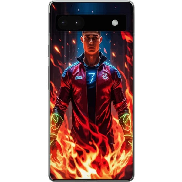 Yhteensopiva Puhelinkuori Google Pixel 6a Ronaldo Inferno - jalkapallolegenda liekeissä