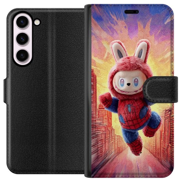 Kompatibel Tegnebogsetui til Samsung Galaxy S23+ Sovende hvalp med briller på en bog, et hyggeligt og varmt motiv med en sød studiestemning og et cha Kompatibel Tegnebogsetui til Samsung Galaxy S23+ Sovende hvalp med briller på en bog, et hyggeligt og varmt motiv med en sød studiestemning og et cha
