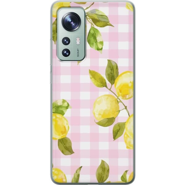 Yhteensopiva Puhelinkuori Xiaomi 12 Sitruunanpunainen gingham-kuvio – sitruunakuvio, jossa on vaaleanpunainen ruutukuvio pastellisessa ja kesäisessä