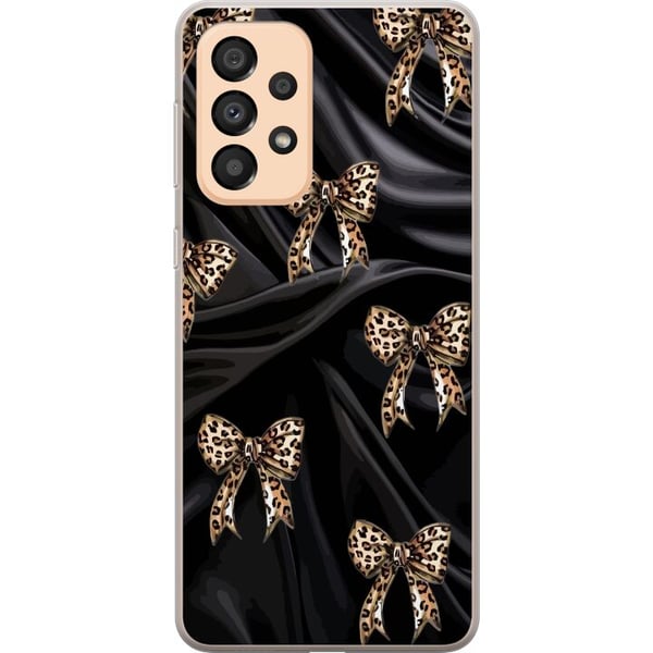Yhteensopiva Puhelinkuori Samsung Galaxy A33 5G Leoparditäplät mustalla silkillä, ylellinen kuviointi eksklusiivisella muotitunnelmalla, täydellinen