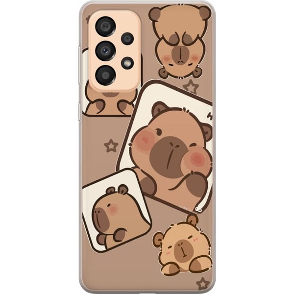 Yhteensopiva Puhelinkuori Samsung Galaxy A33 5G Capybara Frame Friends Leikkisä design, jossa on pieniä kapybaroja tähtikuvioisissa ruuduissa ja beig