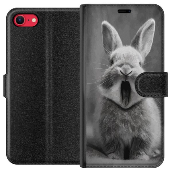 Yhteensopiva Lompakkokotelo Apple iPhone 7 Suloinen mustavalkoinen kani istuu edestäpäin suu avoinna kuin haukotellen, mikä luo kuvaan viehättävän, h